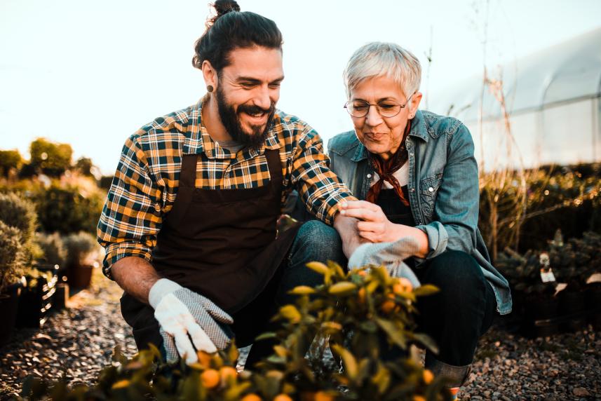 Man and woman gardening