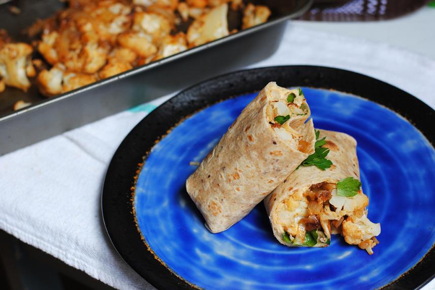 Roasted Eggplant and Cauliflower Wraps